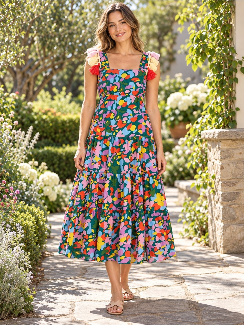 J.Crew Tassel Dress in Confetti Floral Cotton Midi Dress Size Small